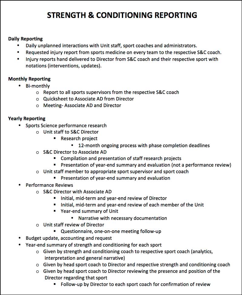 Strength and Conditioning Reporting