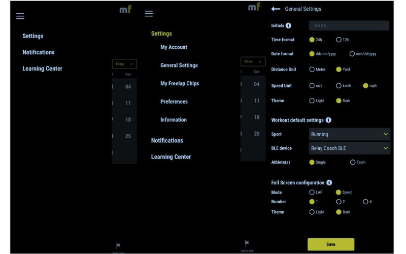 Freelap Settings