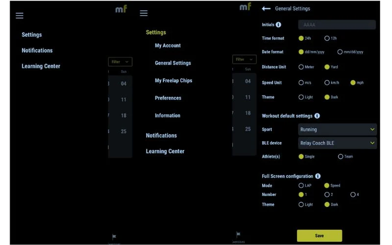 Freelap Settings