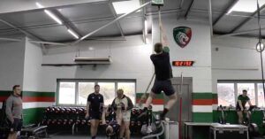 Academy Rugby|Academy Maturation|Jackal|Movement Bridge|Body Mass Development|Bar chart titled Macrocycle 1: Conditioning emphasis and Macrocycle 2: Skills emphasis. Shows weekly volume over 8 weeks