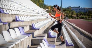 Woman Running Up Stairs