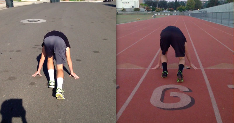 Four-point stance from the back