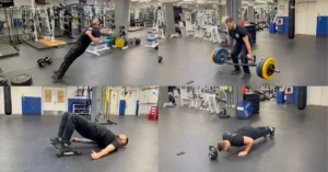 A person exercises in a gym