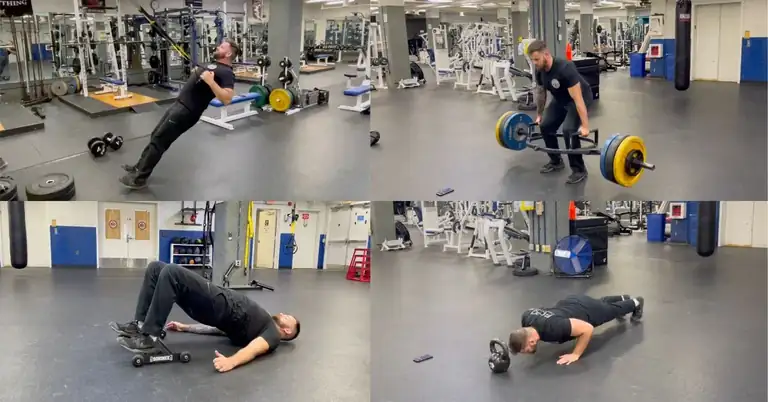 A person exercises in a gym