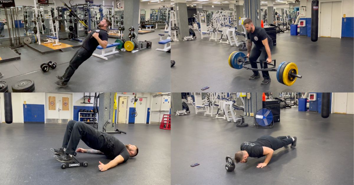 A person exercises in a gym