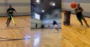 Hybrid Hoops Training|A diagram titled Hybrid Coaching with two sections: Physical Preparation and Skill Development. Physical focuses on athlete equipping and injury mitigation. Skill involves technical and tactical training