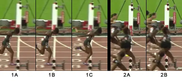Keni Harrison World Record Photo Finish|Kine Harrison World Record Finish|Harrison and Donkova Hurdle Split Comparison