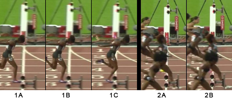 Keni Harrison World Record Photo Finish|Kine Harrison World Record Finish|Harrison and Donkova Hurdle Split Comparison