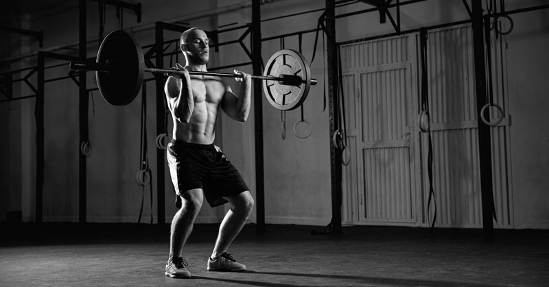 Male Athlete Performs Olympic Power Clean|Deadlift Barbell and Weights