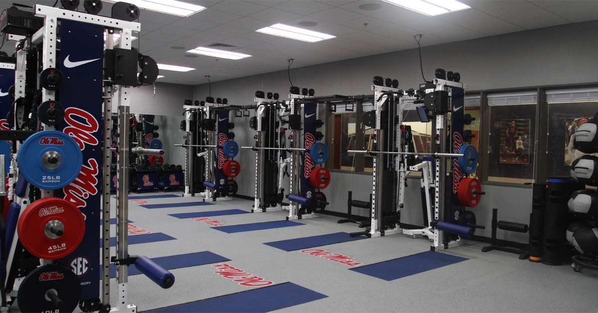 Ole Miss Basketball|Floor Space|Customized Rack|Specialty Equipment|Branded Plates|Specialty Equipment|Steel Thickness