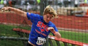SMU Discus Thrower Kylie Spurgeon|Kylie Spurgeon Throwing the Discus|Shot Putter Ramona Pagel|Powerlifter Salencia Algarin|Weightlifer Beth-el Algarin|Beth-el Algarin and Coach Teske|SMU Discus Thrower Kylie Spurgeon