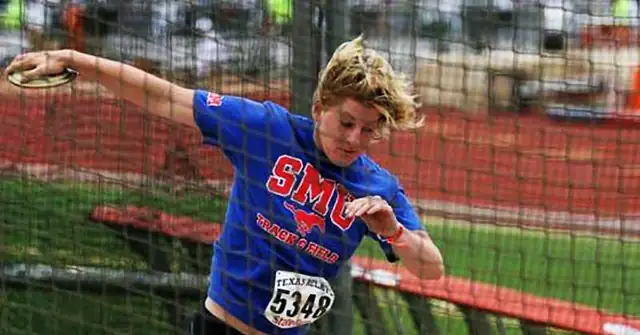 SMU Discus Thrower Kylie Spurgeon|Kylie Spurgeon Throwing the Discus|Shot Putter Ramona Pagel|Powerlifter Salencia Algarin|Weightlifer Beth-el Algarin|Beth-el Algarin and Coach Teske|SMU Discus Thrower Kylie Spurgeon