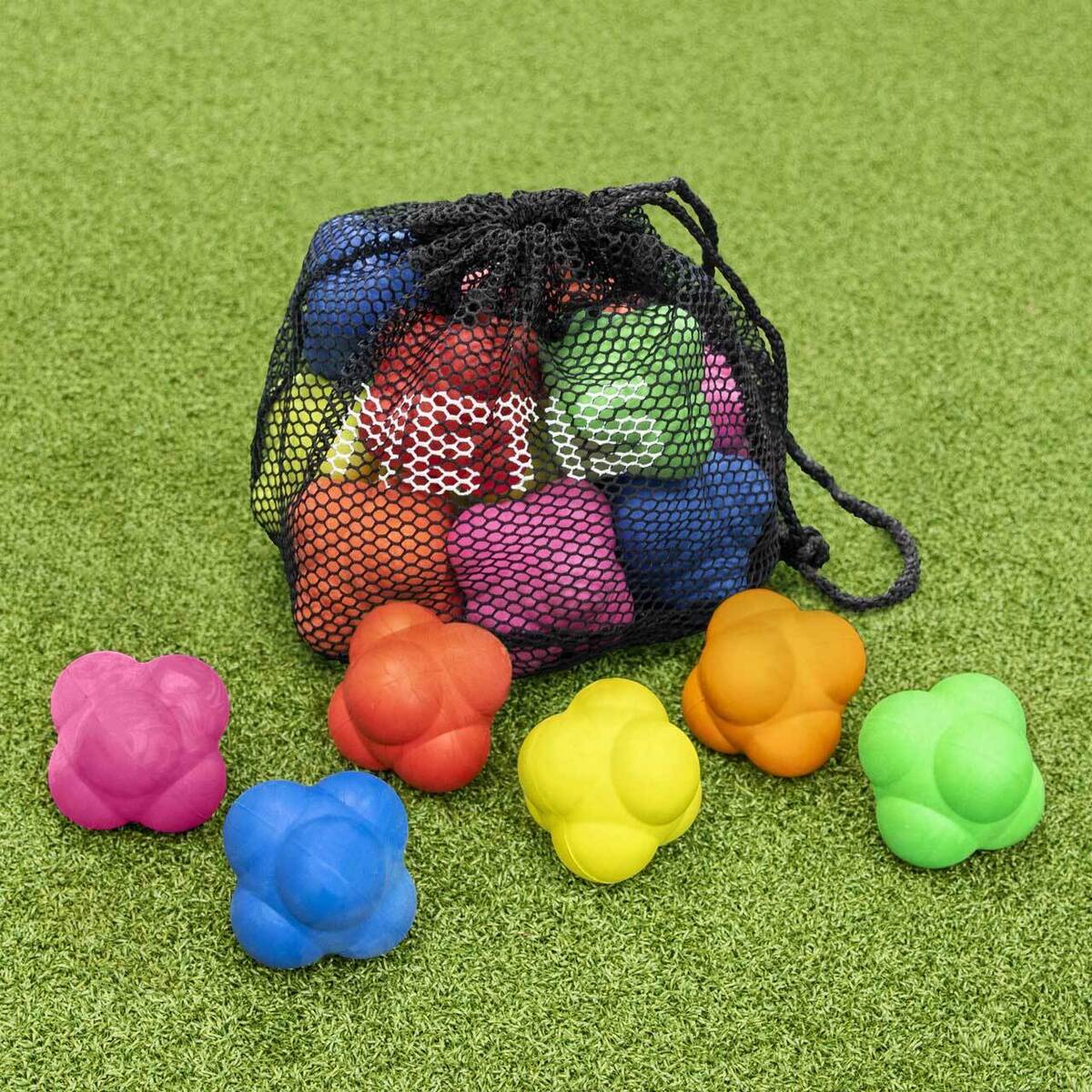 A bag of colorful balls

Description automatically generated