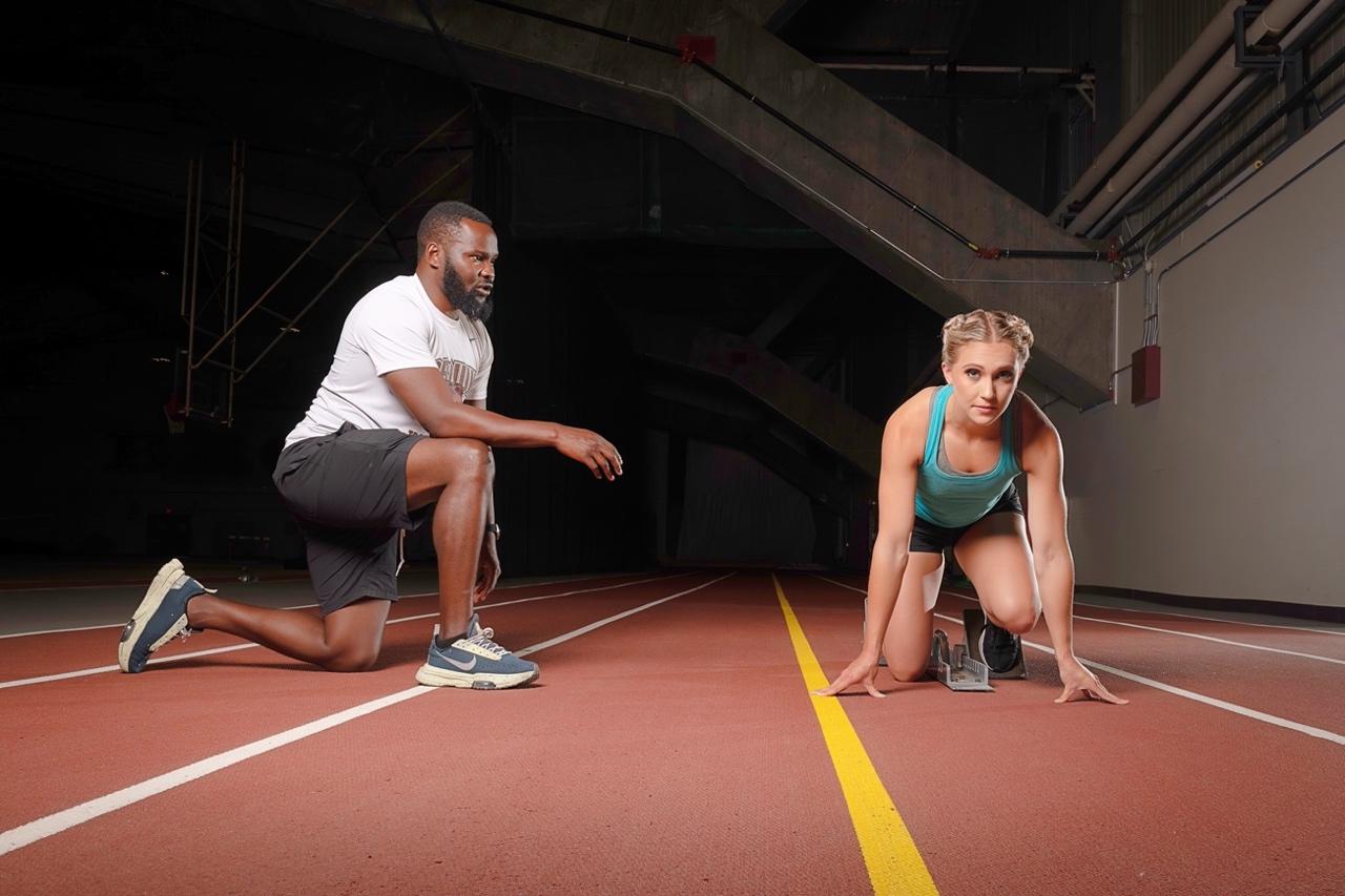 A person and person on a running track AI-generated content may be incorrect.