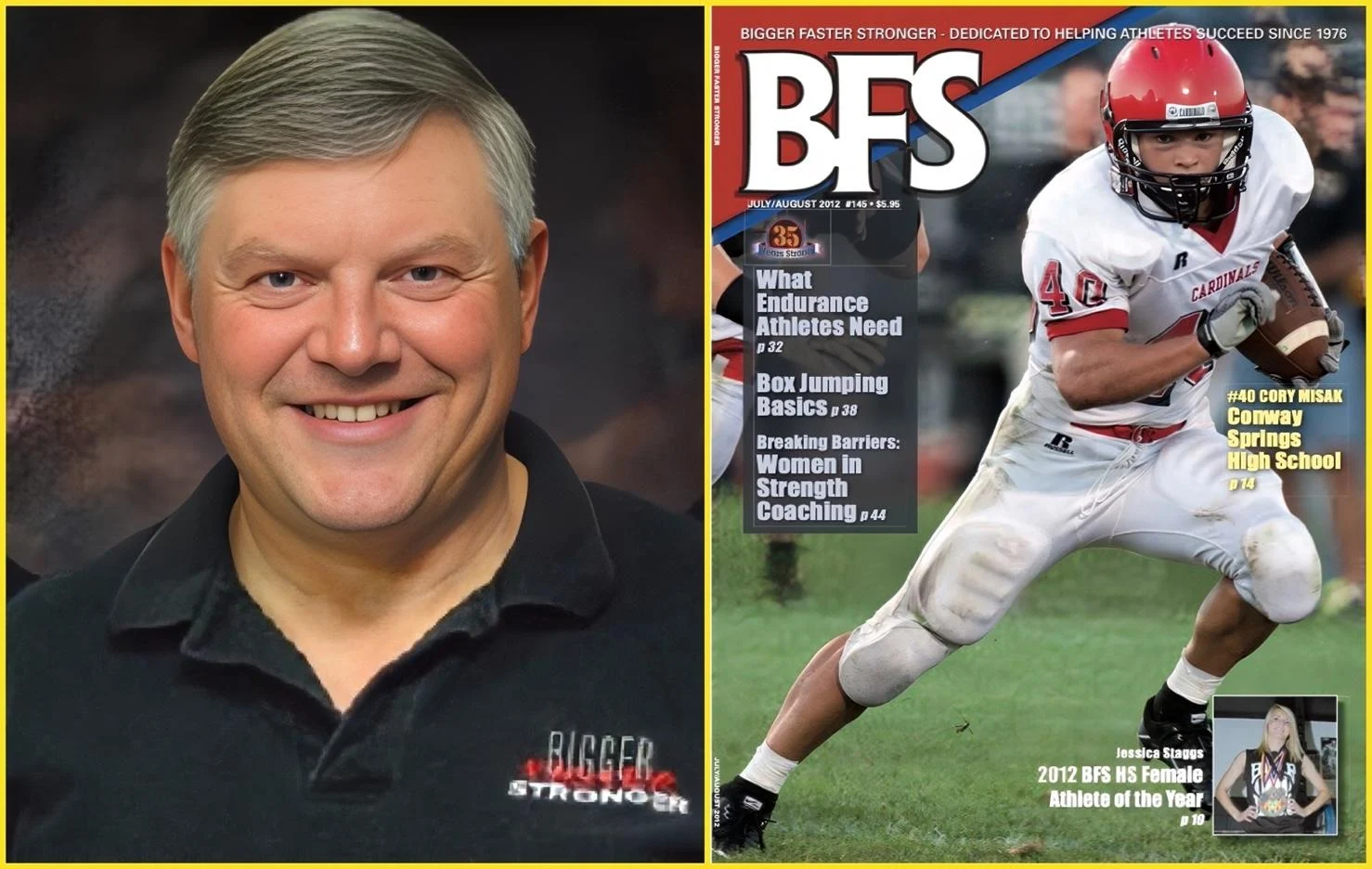 A person in a black shirt and a football player on a magazine cover AI-generated content may be incorrect.