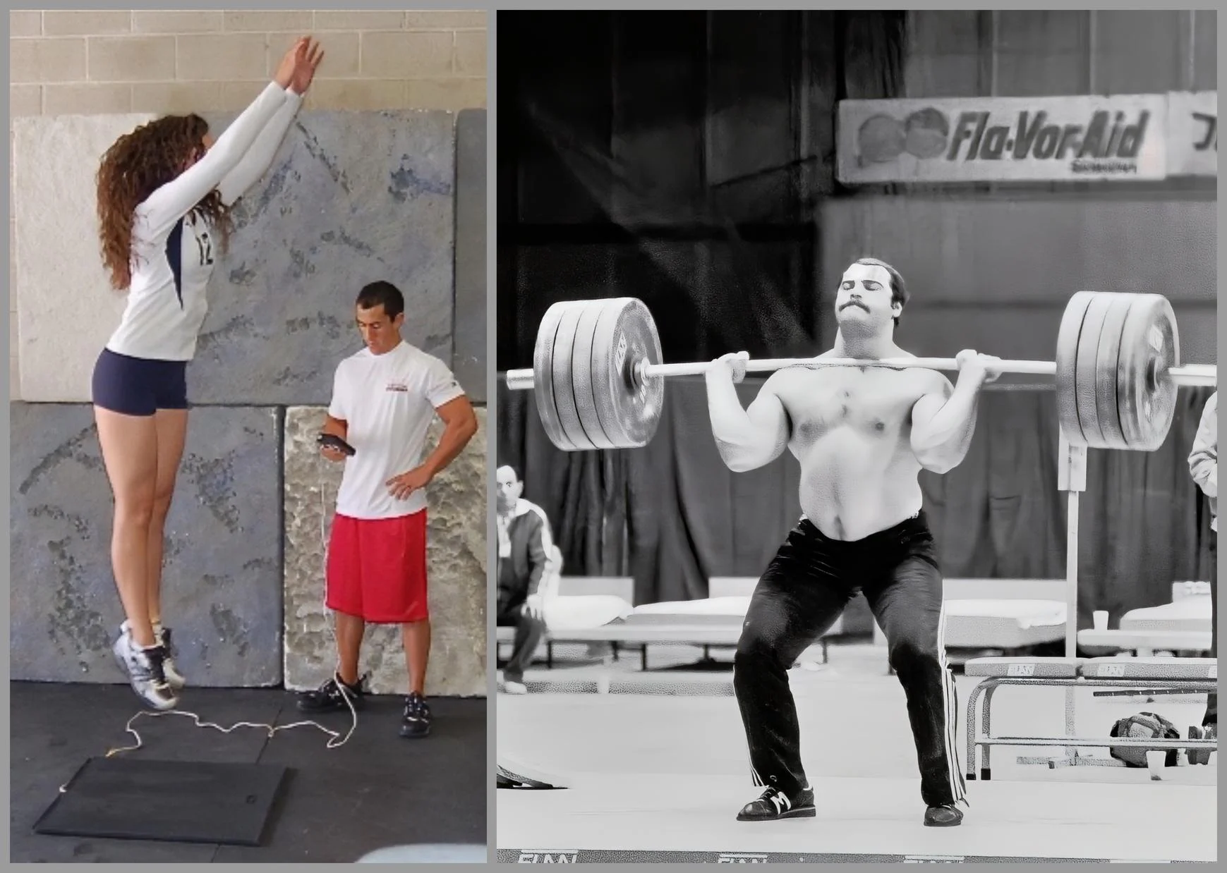 A person lifting weights and a person standing in a gym AI-generated content may be incorrect.
