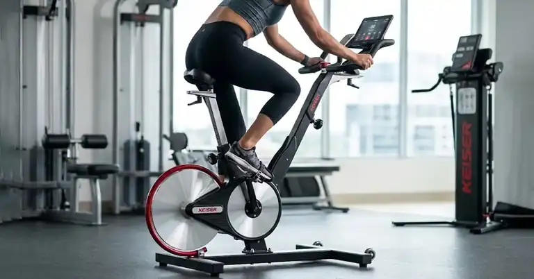 Female training on Keiser M3i Stationary Bike