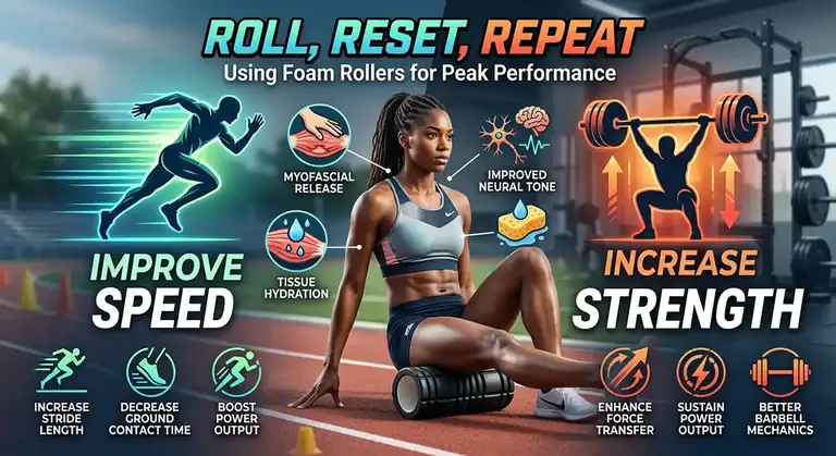 Black Female Athlete Using Foam Rolling